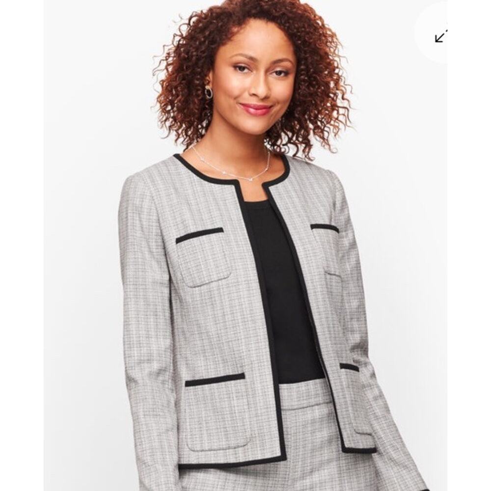 Talbots Plus 16 Black Gray Westport Tweed Blazer Jacket Open Front